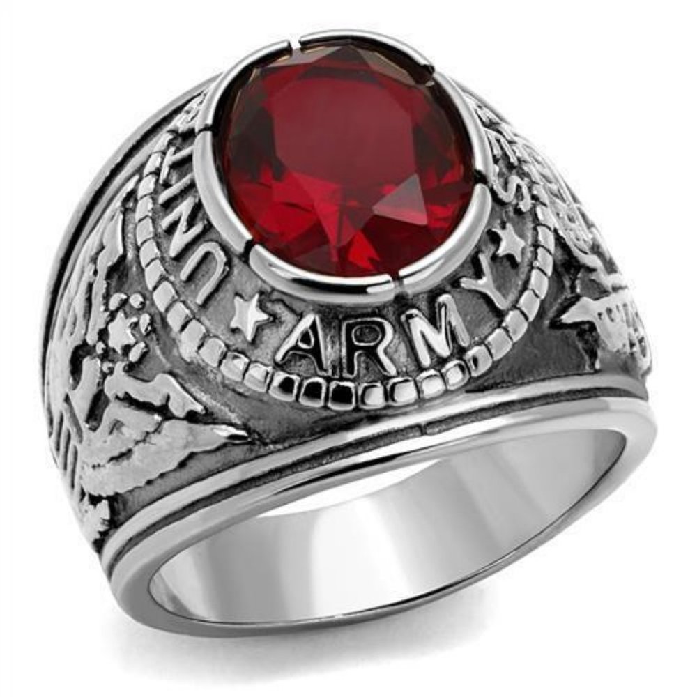 United States Us Army Corp Ring - Army Military Rings Silver Red Stone